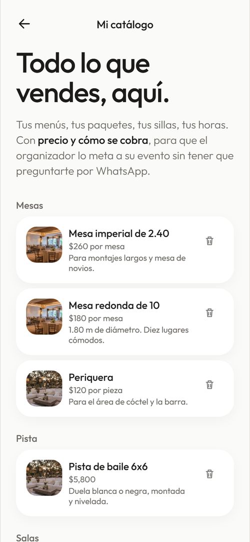Mi catálogo: Cada cosa con su precio, su unidad y su foto.